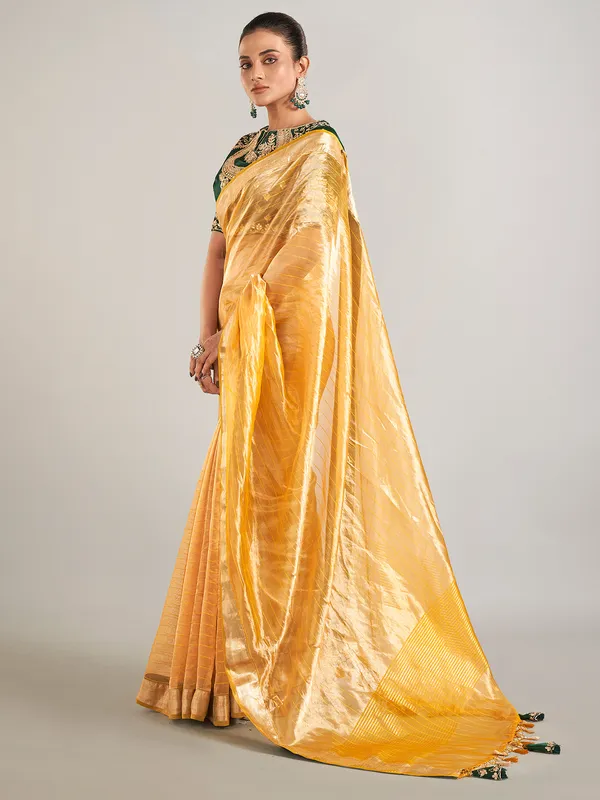 Yellow banarasi tissue silk zari weaving saree