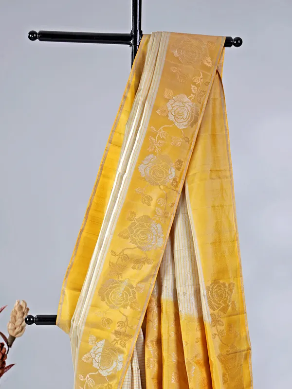 Yellow banglori silk saree with radiant zari weaving