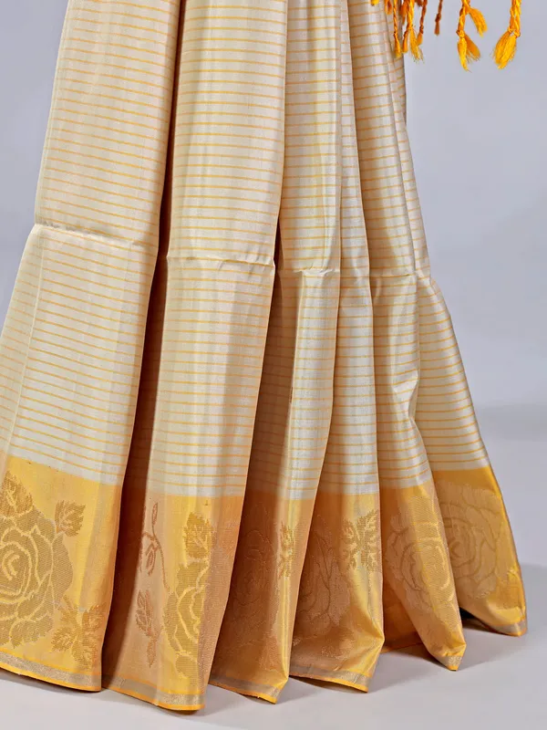 Yellow banglori silk saree with radiant zari weaving