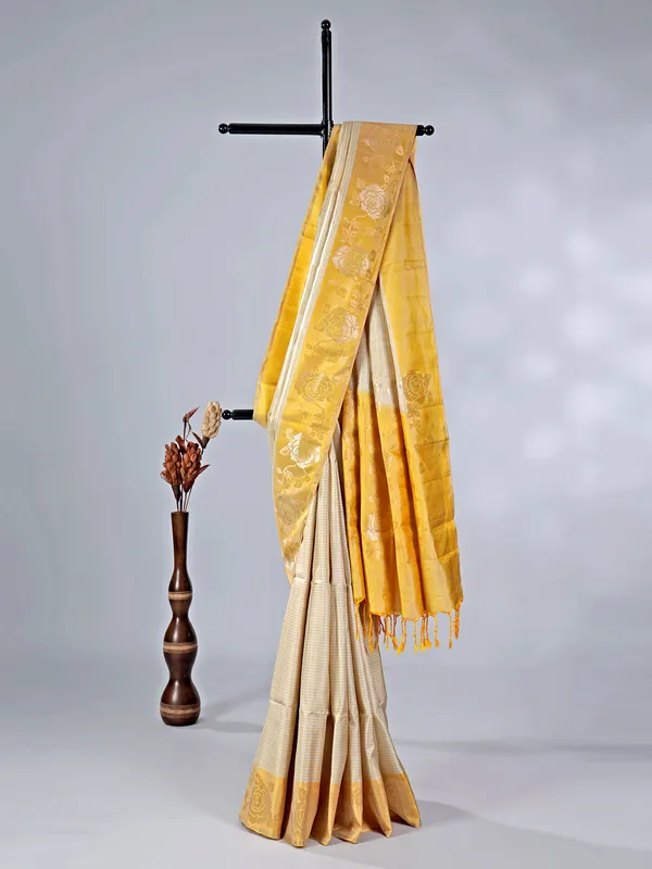 Yellow banglori silk saree with radiant zari weaving
