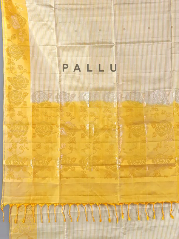 Yellow banglori silk saree with radiant zari weaving