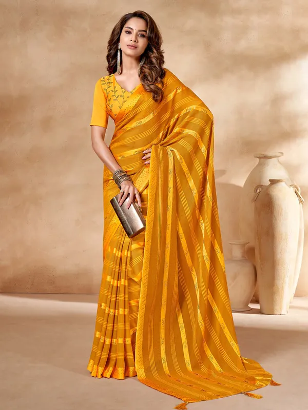 Yellow brasso stripe saree