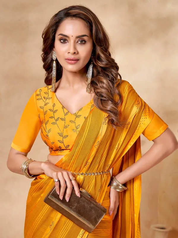Yellow brasso stripe saree