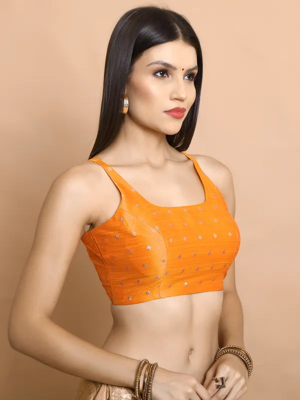 Yellow brocade zari weaving ready made blouse sleeveless
