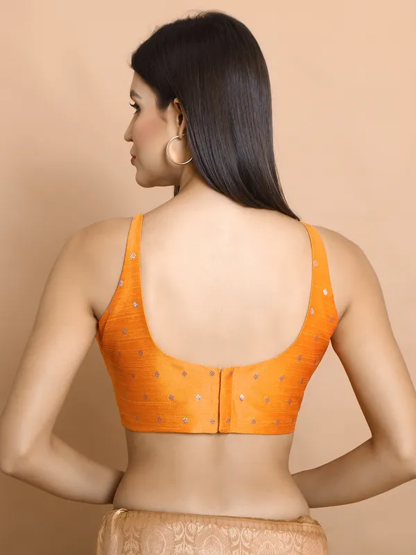 Yellow brocade zari weaving ready made blouse sleeveless