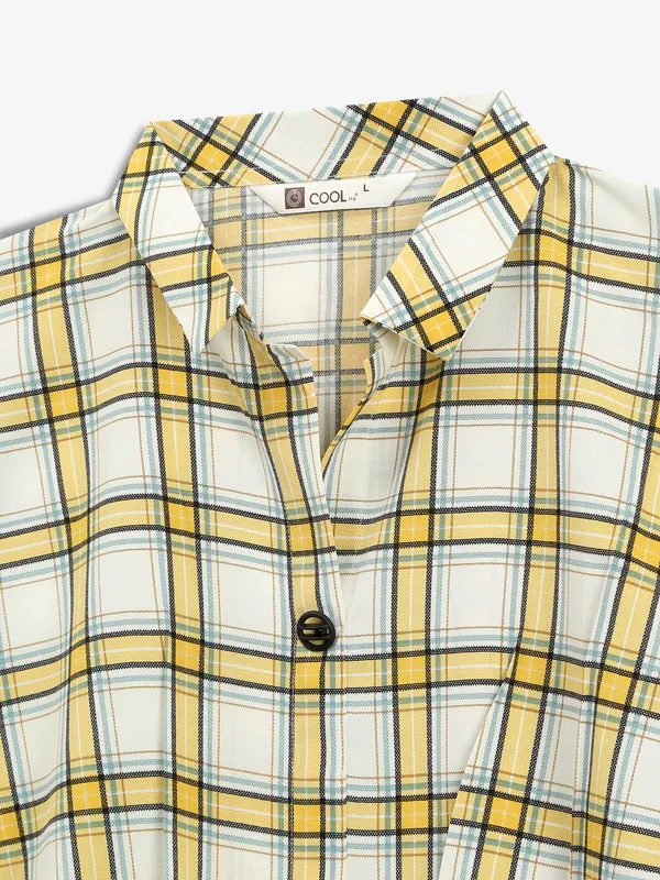 Yellow checks cotton casual top