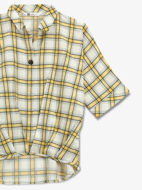Yellow checks cotton casual top