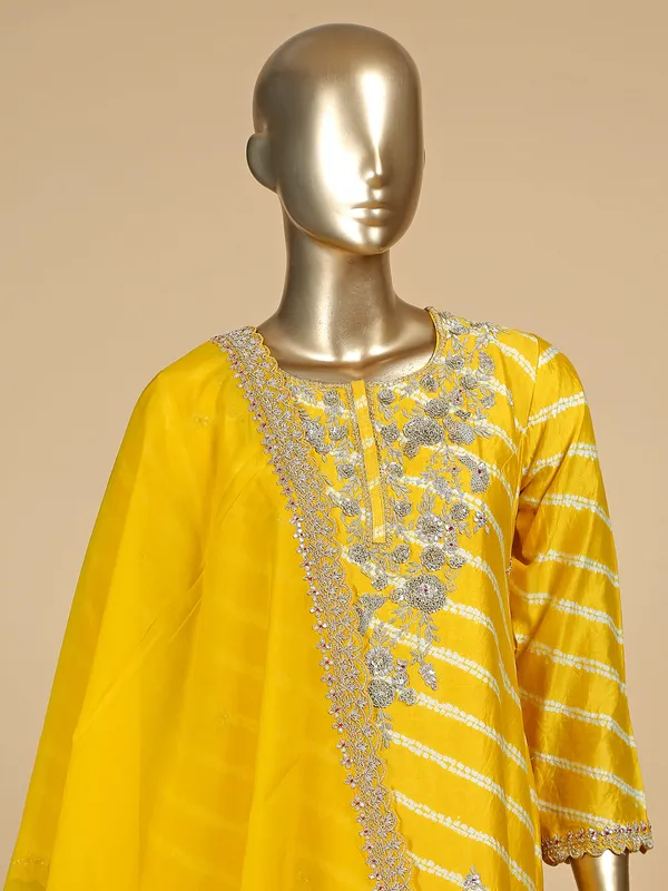 Yellow color silk printed palazzo suit