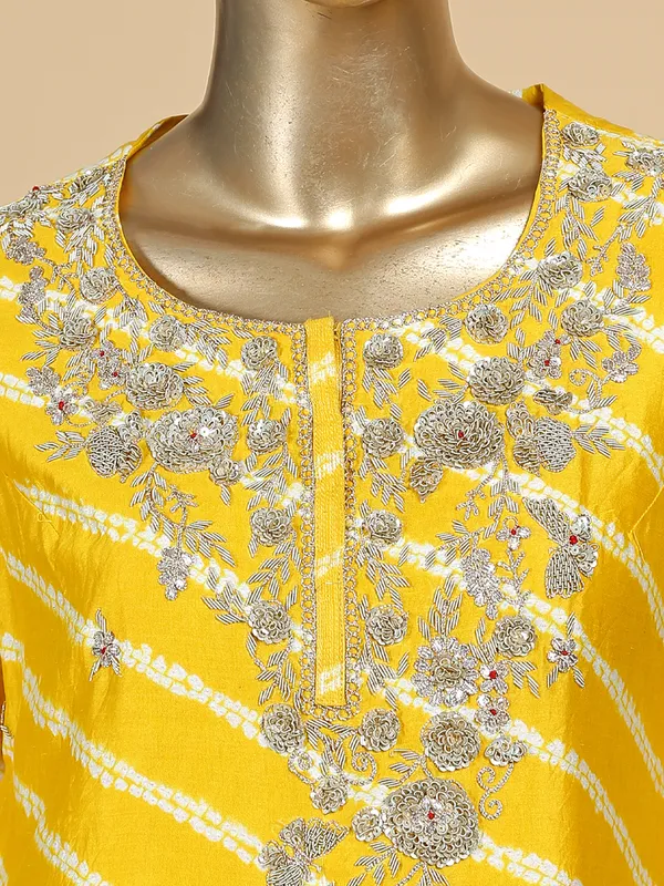 Yellow color silk printed palazzo suit