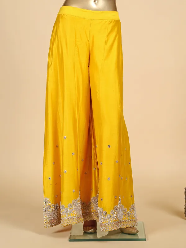 Yellow color silk printed palazzo suit