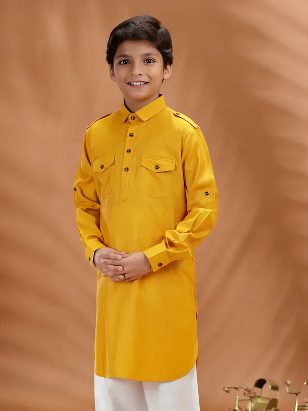 Yellow cotton boys kurta for festive dressing