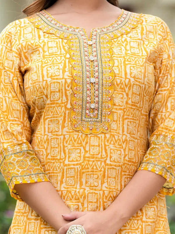 Yellow cotton casual kurti set