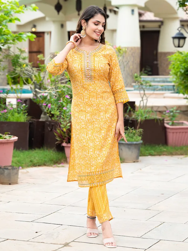 Yellow cotton casual kurti set