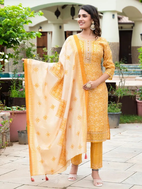 Yellow cotton casual kurti set