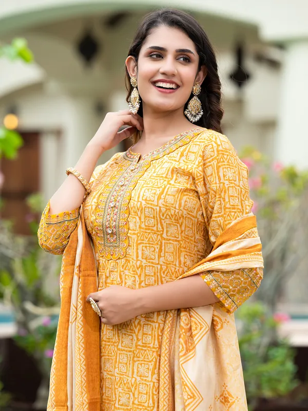 Yellow cotton casual kurti set