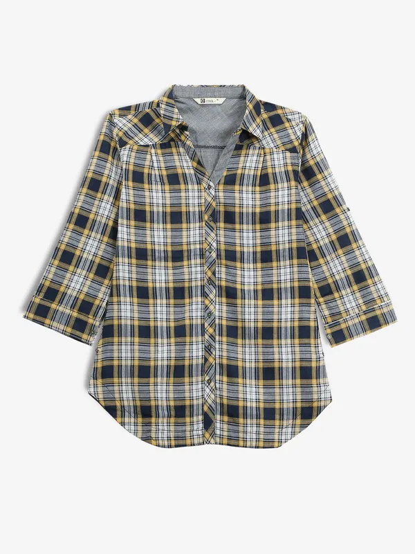 Yellow cotton checks casual shirt