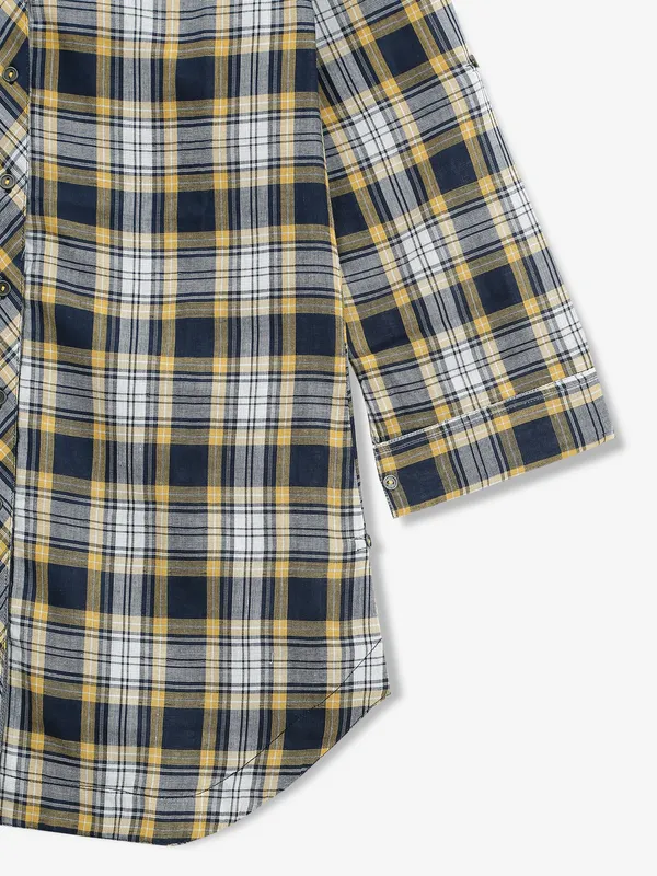 Yellow cotton checks casual shirt