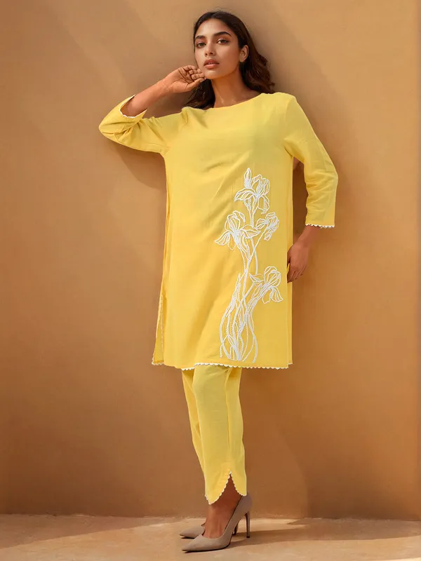 Yellow cotton co ord set for casual