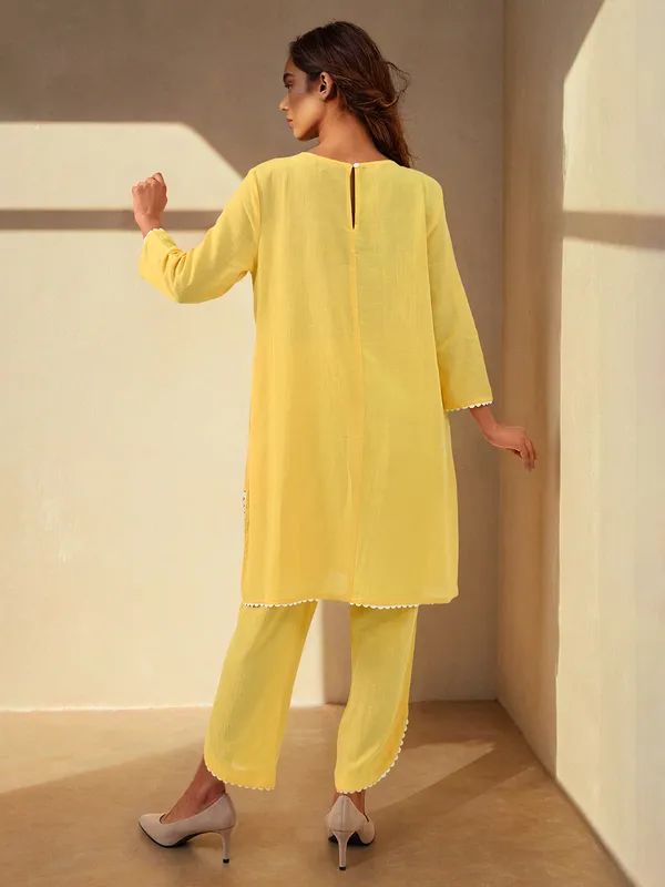 Yellow cotton co ord set for casual