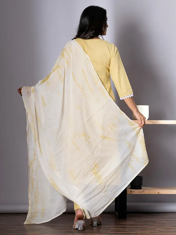 Yellow cotton kurti set with dupatta for women