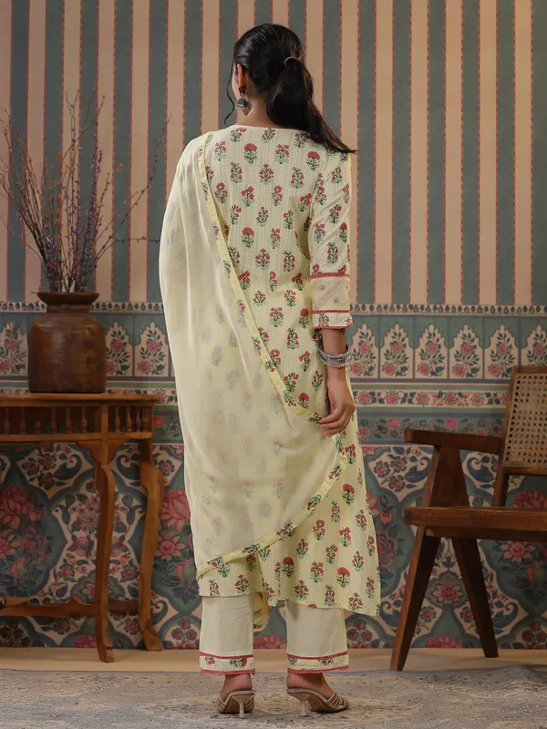 Yellow cotton printed kurti set for women