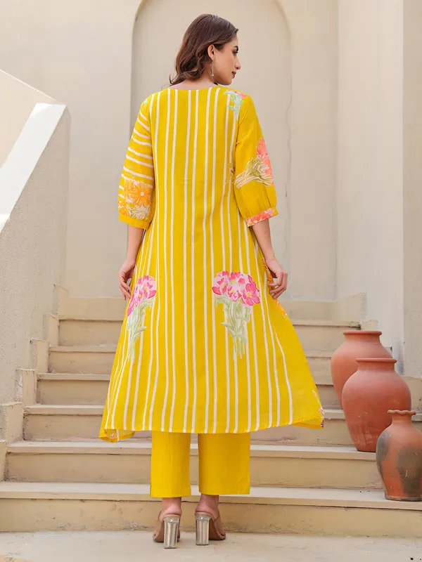 Yellow cotton printed kurti set for women festive wear