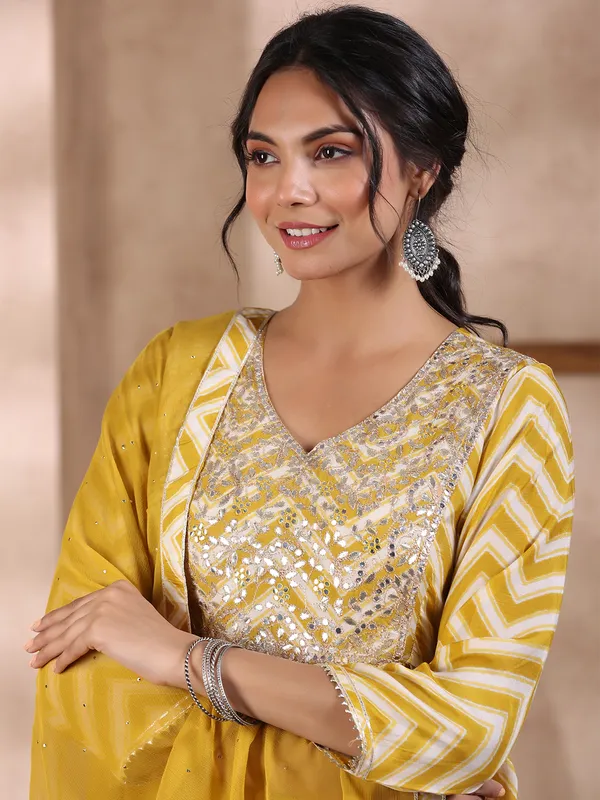 Yellow silk printed sharara set for casual