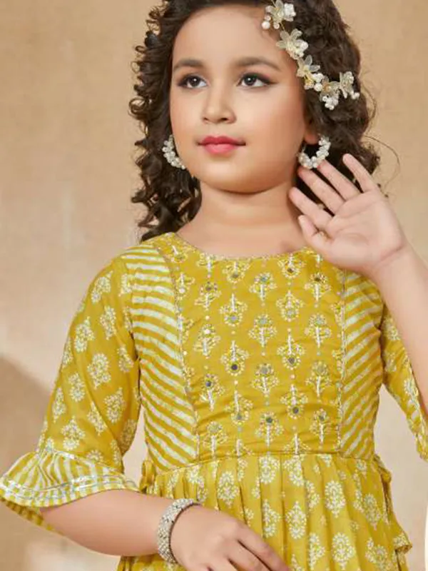 Yellow cotton printed sharara suit with pant