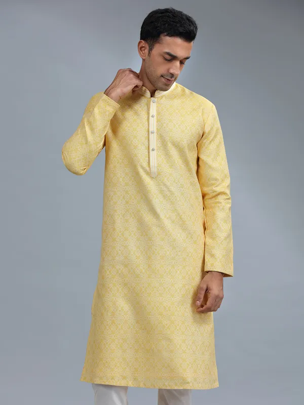 Yellow cotton silk festive style kurta pajama