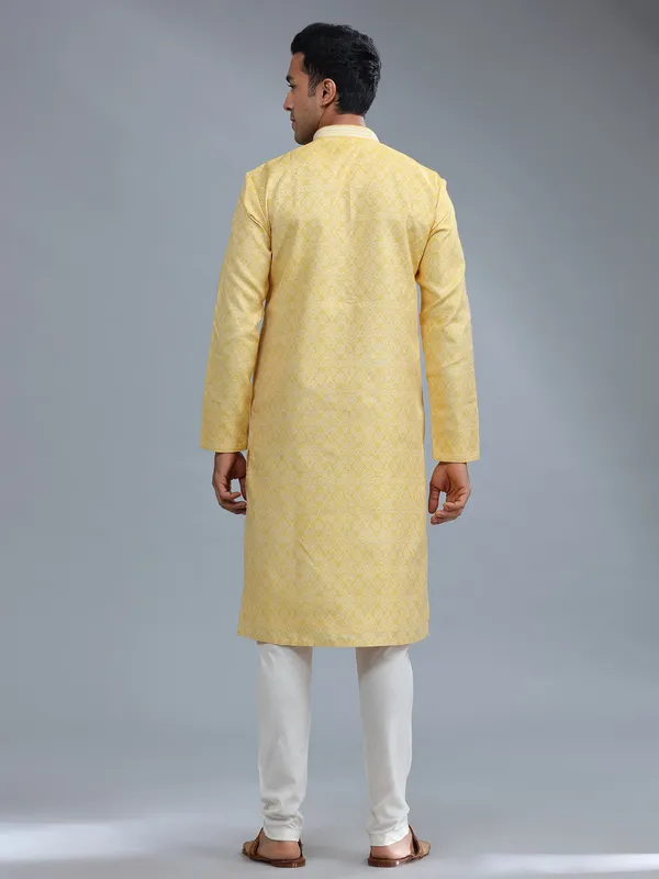 Yellow cotton silk festive style kurta pajama