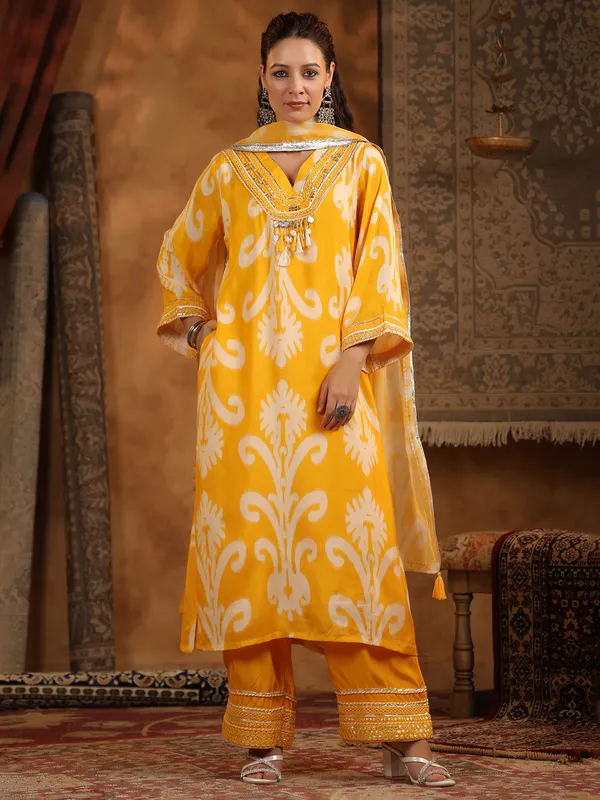 Yellow cotton silk kurti set for festival