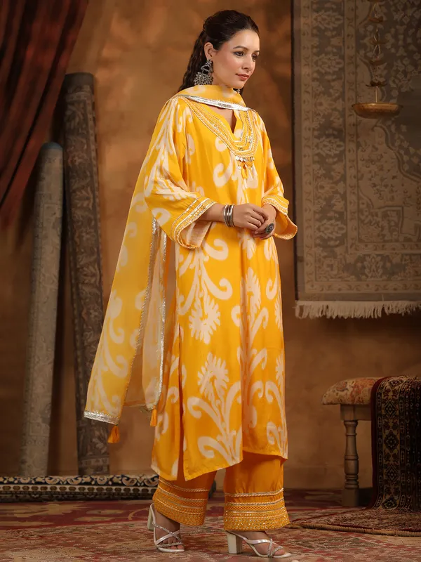 Yellow cotton silk kurti set for festival