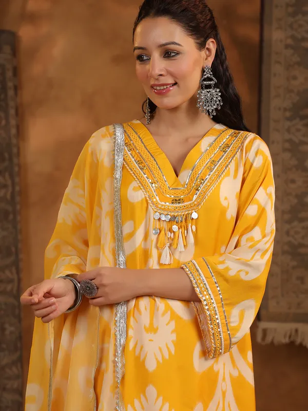 Yellow cotton silk kurti set for festival