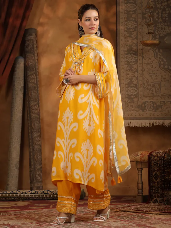 Yellow cotton silk kurti set for festival