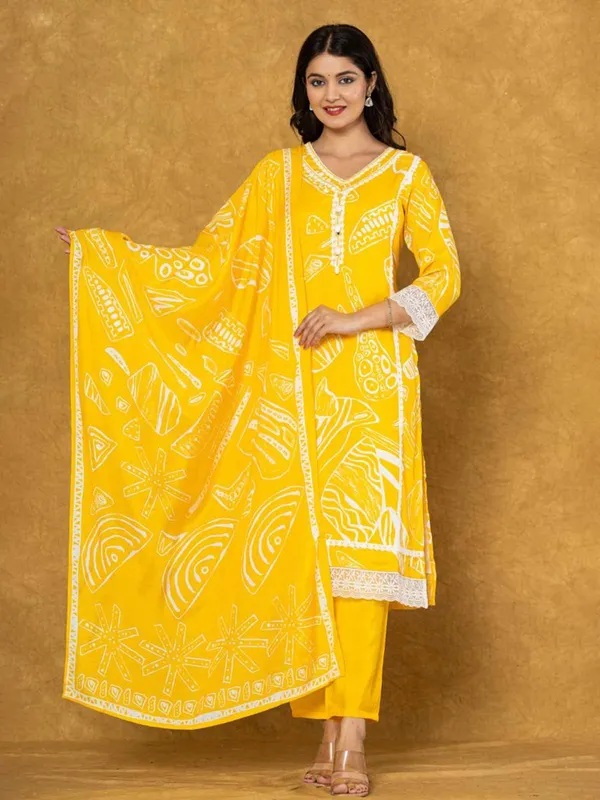 Yellow cotton silk kurti set for women