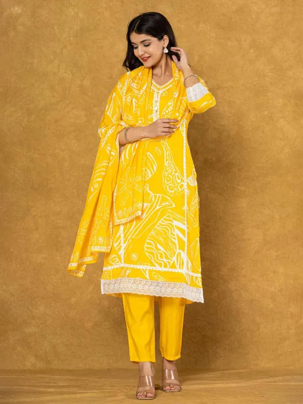 Yellow cotton silk kurti set for women