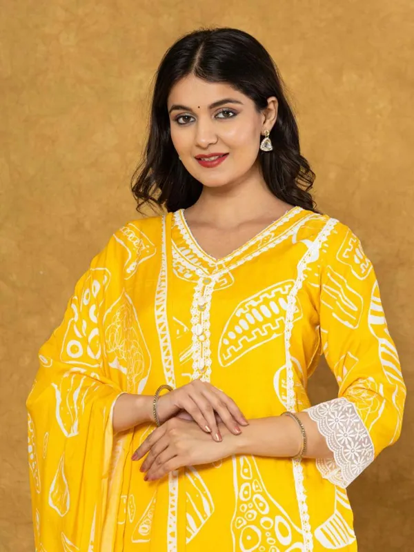 Yellow cotton silk kurti set for women