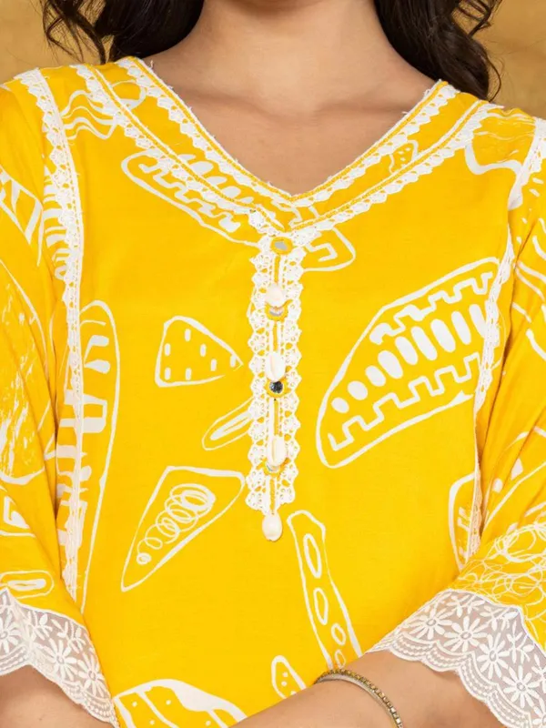 Yellow cotton silk kurti set for women