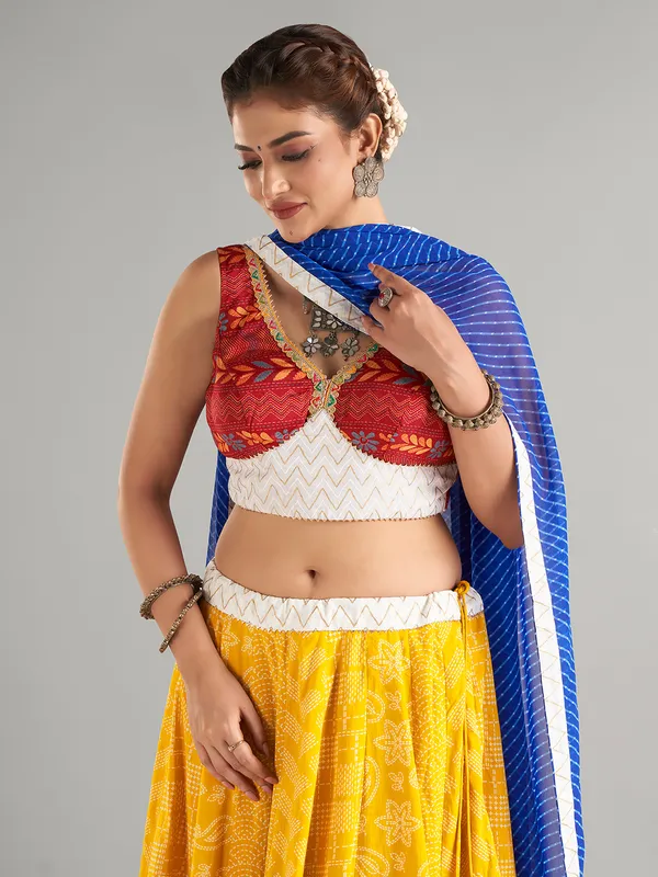 Yellow cotton silk lehenga choli with dupatta