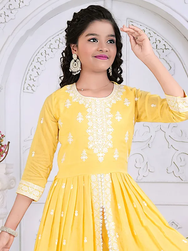Yellow cotton silk palazzo suit for haldi