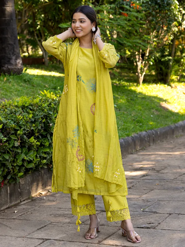Yellow cotton silk salwar suit for women
