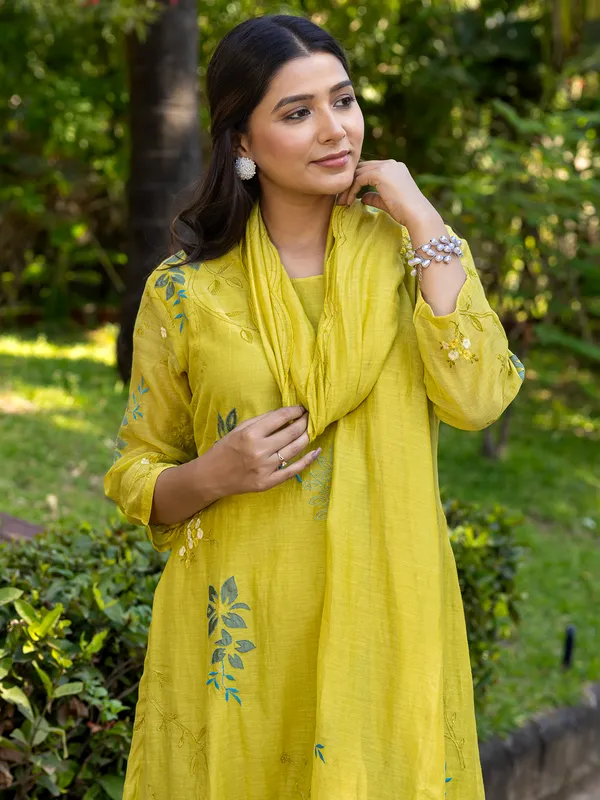 Yellow cotton silk salwar suit for women