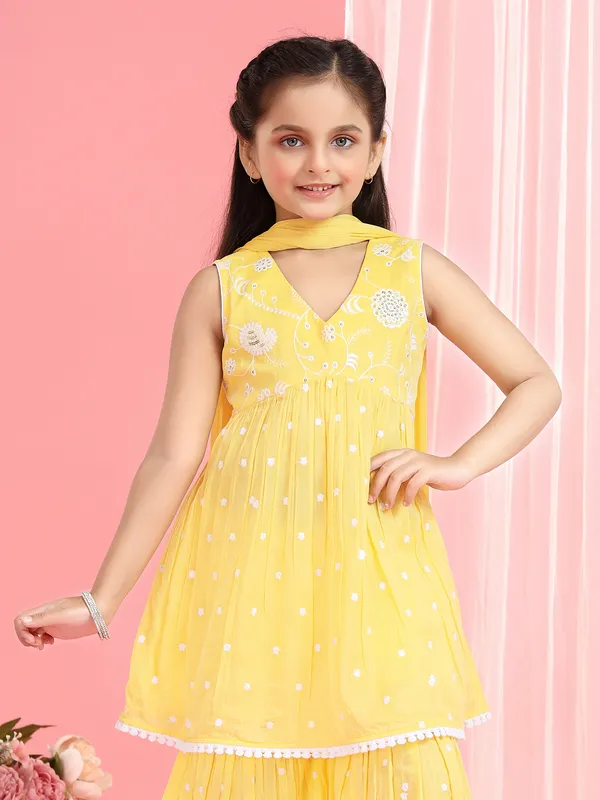 Yellow cotton silk sharara salwar suit