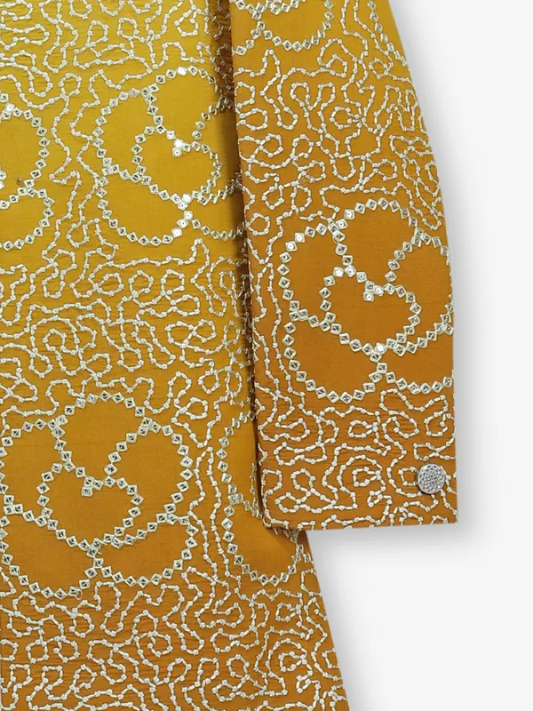 Yellow cotton silk thread work indo-western set