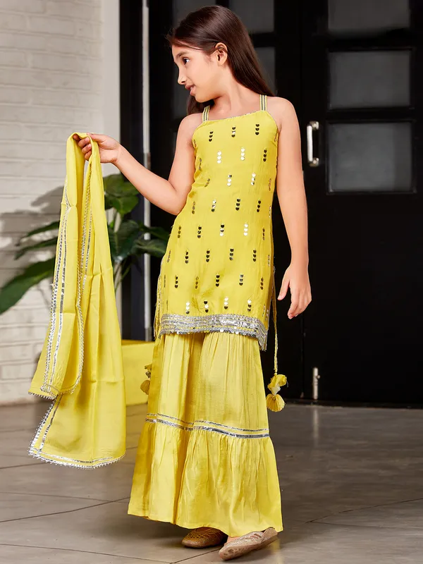 Yellow hue cotton wedding wear sharara suit