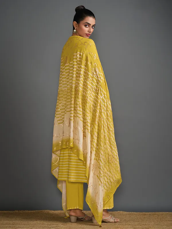 Yellow cotton thread worked salwar suit
