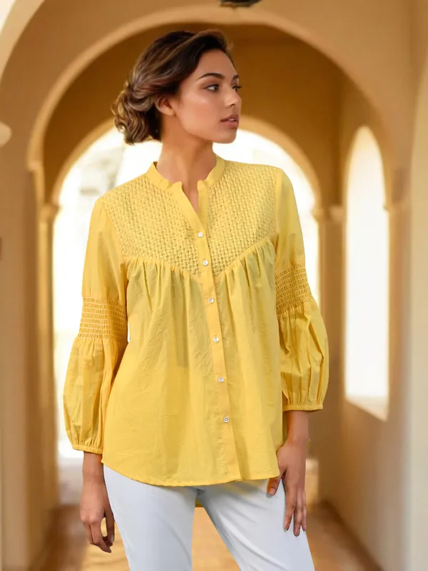 Yellow cotton top for casual wear