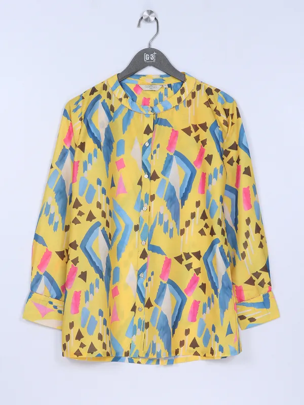 Yellow crepe printed top