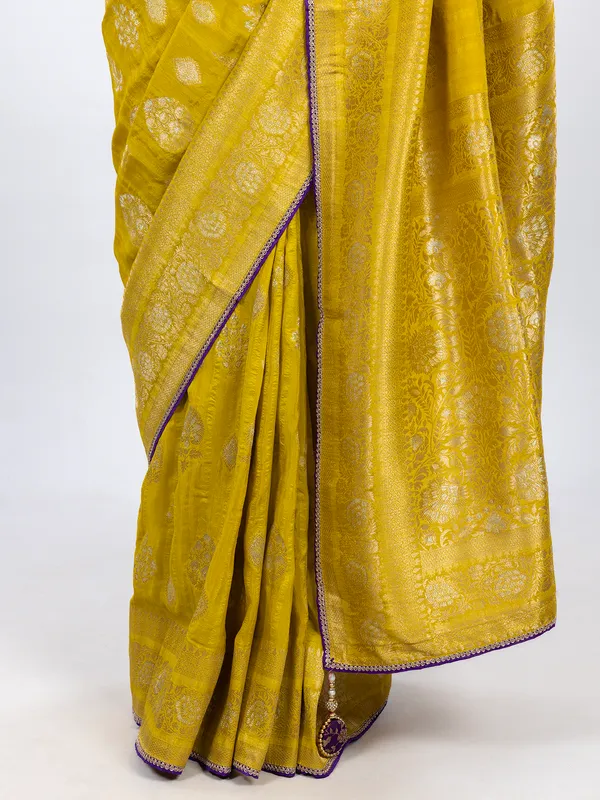 Yellow dola silk readymade festive wear saree