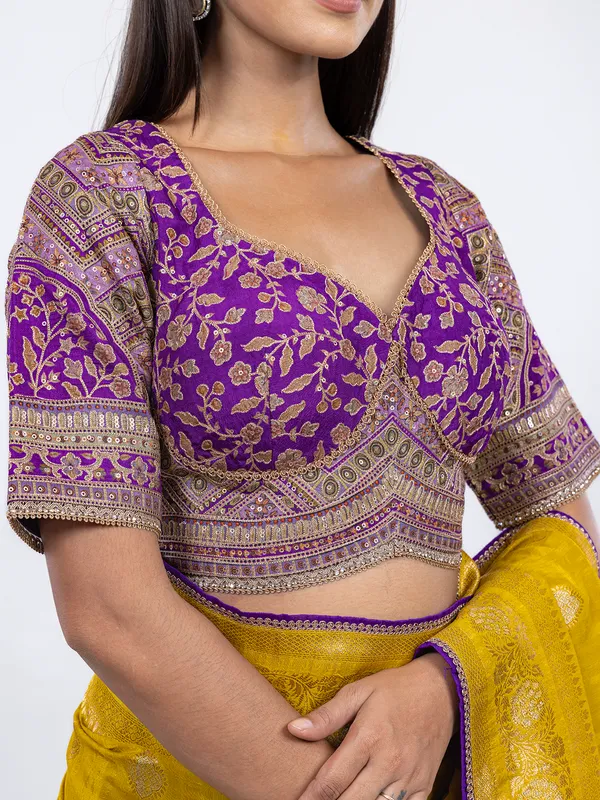 Yellow dola silk readymade festive wear saree